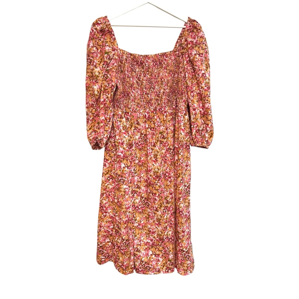 J.Crew 2X Smocked puff-sleeve midi dress faded floral cottage‎ core preppy fem - Picture 12 of 17